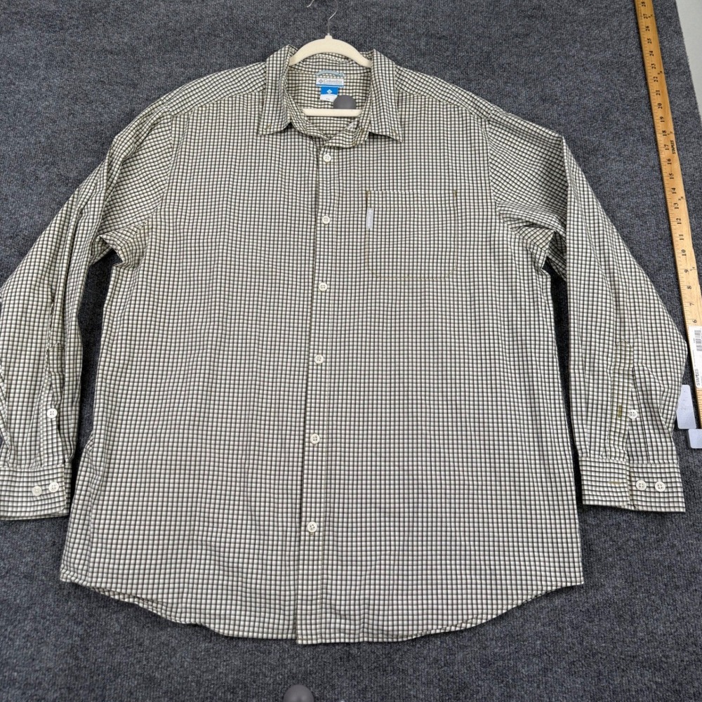 Columbia‎ Sportswear Mens XXL Green Micro Check Button Down Long Sleeve Shirt